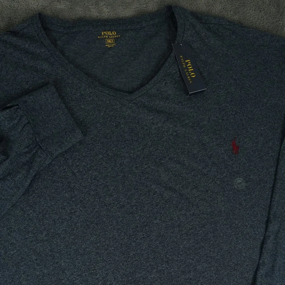 Polo Ralph Lauren Long Sleeve Shirt Men 3XLT Blue Heather V-Neck Cotton Big Tall